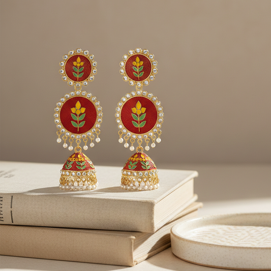 Vibrant Bloom Meenakari Jhumka Earrings from Trenzify Store.