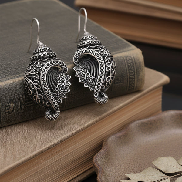Oxidized silver paisley drop earrings with floral detailing β Trenziy Store