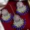 Navy Blue Beaded Kundan Earrings & Maang Tikka Set from Trenzify Store.