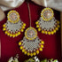 Yellow Beaded Kundan Earrings & Maang Tikka Set from Trenzify Store.