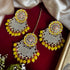 Yellow Beaded Kundan Earrings & Maang Tikka Set from Trenzify Store.