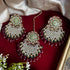 Maroon Beaded Kundan Earrings & Maang Tikka Set from Trenzify Store.
