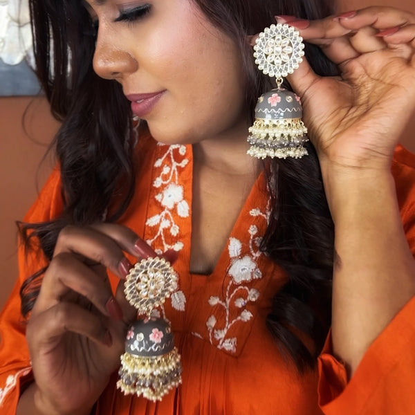 Hand-Painted Floral Dome Jhumkas from Trenzify Store.