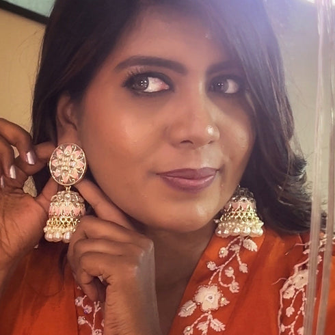 Round Floral Meenakari Jhumka Earrings from Trenzify Store.