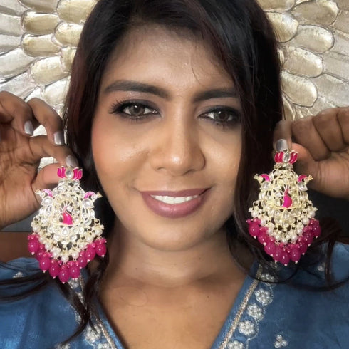 Lotus & Peacock Kundan Earrings from Trenzify Store.