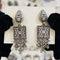 Handcrafted oxidized earrings with square floral design, lattice base, and pearl drop accents β traditional ethnic jewelry from Trenzify Store