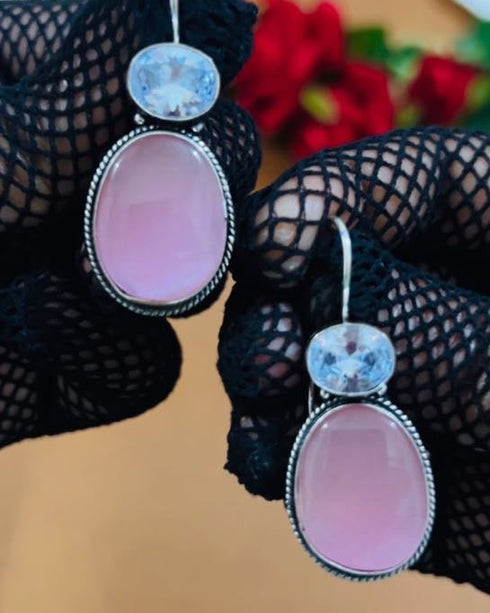 Elegant Oxidised Silver Gemstone Earrings from Trenzify Store.