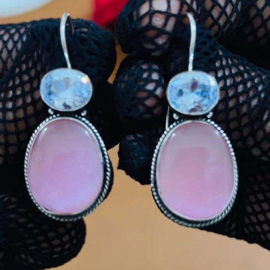 Elegant Oxidised Silver Gemstone Earrings from Trenzify Store.