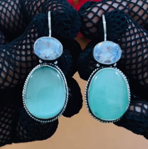 Elegant Oxidised Silver Gemstone Earrings from Trenzify Store.