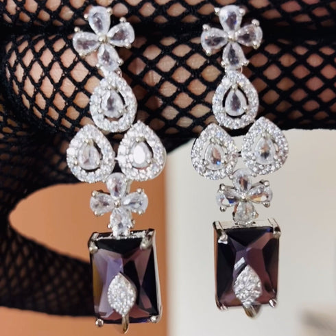 American Diamond (CZ) blue rectangular stone necklace set with matching earrings β imitation jewelry from Trenzify Store.