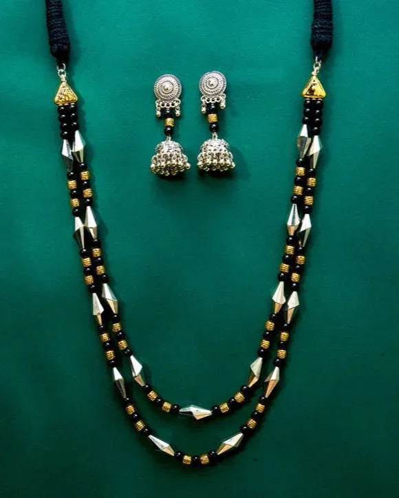 Double-Layer Black Bead Mangalsutra Set from Trenzify Store.