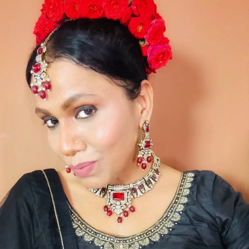 Victorian Ruby Kundan Necklace Set from Trenzify Store.