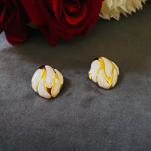Aurora Swirl anti-tarnish enamel stud earrings in white with high gold plating and glossy enamel finish from Trenzify Store