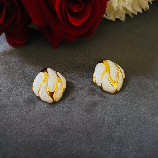 Aurora Swirl anti-tarnish enamel stud earrings in white with high gold plating and glossy enamel finish from Trenzify Store