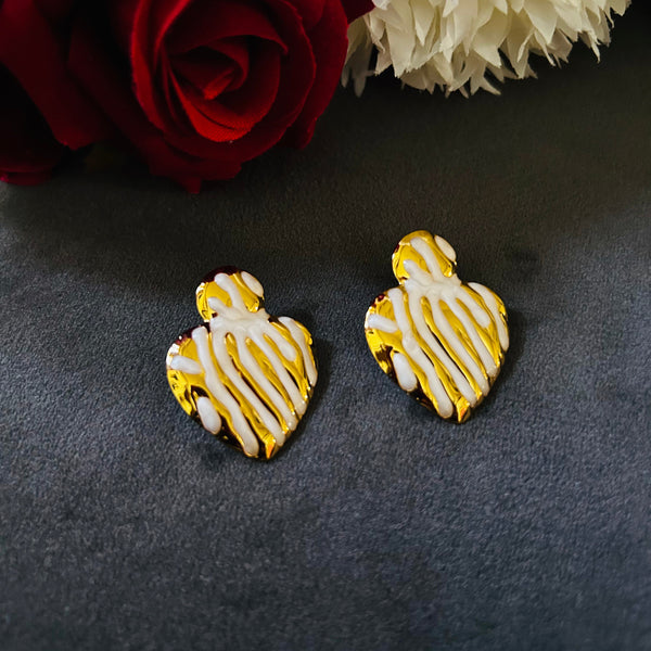 Molten Heart anti-tarnish enamel stud earrings in white with high gold plating on stainless steel from Trenzify Store