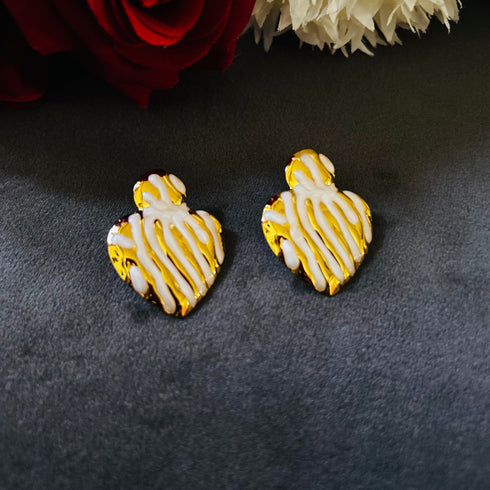 Molten Heart anti-tarnish enamel stud earrings in white with high gold plating on stainless steel from Trenzify Store