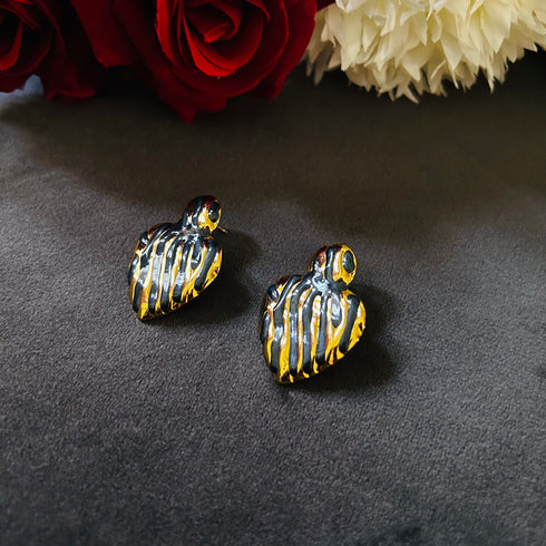 Molten Heart anti-tarnish enamel stud earrings in black with high gold plating on stainless steel from Trenzify Store