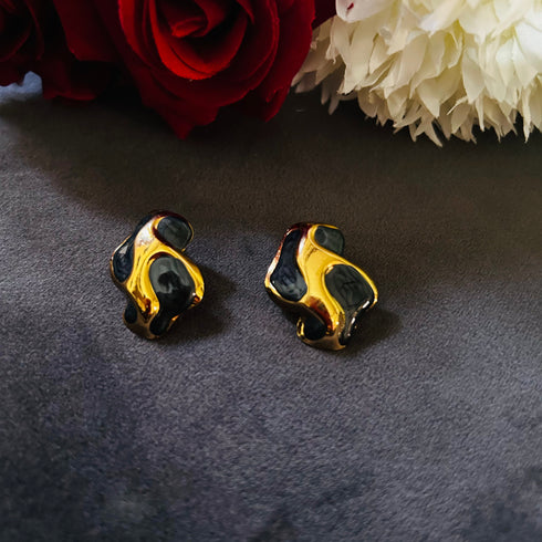 Luna Melt anti-tarnish enamel stud earrings in black with high gold plating and glossy enamel finish from Trenzify Store