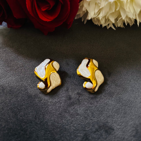 Luna Melt anti-tarnish enamel stud earrings in white with high gold plating and glossy enamel finish from Trenzify Store