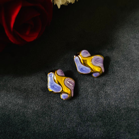 Luna Melt anti-tarnish enamel stud earrings in purple with high gold plating and glossy enamel finish from Trenzify Store
