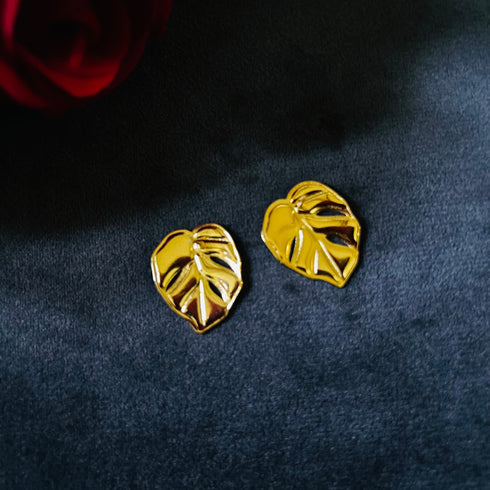 Mint Leaf anti-tarnish enamel stud earrings in mint green with high gold plating on stainless steel from Trenzify Store