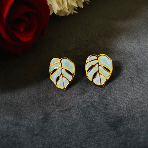 Mint Leaf anti-tarnish enamel stud earrings in mint green with high gold plating on stainless steel from Trenzify Store
