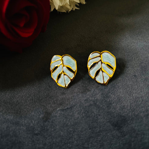 Mint Leaf anti-tarnish enamel stud earrings in mint green with high gold plating on stainless steel from Trenzify Store