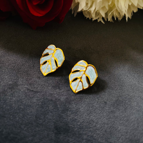 Mint Leaf anti-tarnish enamel stud earrings in mint green with high gold plating on stainless steel from Trenzify Store
