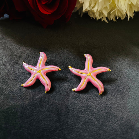 Star Bloom anti-tarnish enamel stud earrings in pink with high gold plating on stainless steel from Trenzify Store
