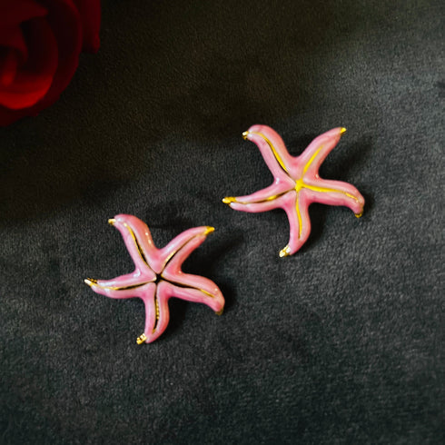 Star Bloom anti-tarnish enamel stud earrings in pink with high gold plating on stainless steel from Trenzify Store