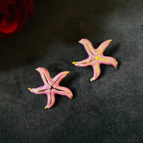 Star Bloom anti-tarnish enamel stud earrings in pink with high gold plating on stainless steel from Trenzify Store