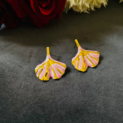 Petal Flow anti-tarnish enamel drop earrings in pink with high gold plating on stainless steel from Trenzify Store