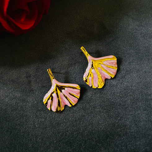 Petal Flow anti-tarnish enamel drop earrings in pink with high gold plating on stainless steel from Trenzify Store