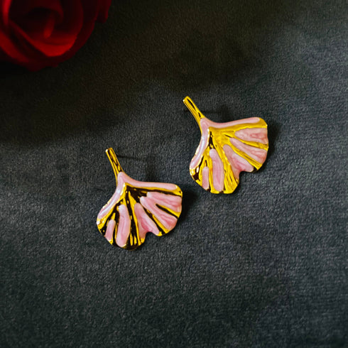 Petal Flow anti-tarnish enamel drop earrings in pink with high gold plating on stainless steel from Trenzify Store