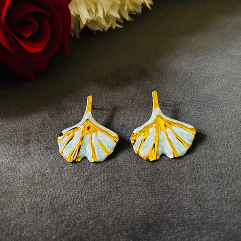 Petal Flow anti-tarnish enamel drop earrings in mint green with high gold plating on stainless steel from Trenzify Store