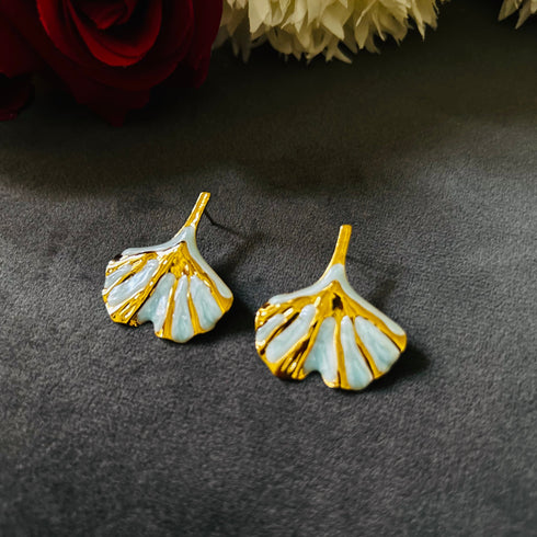 Petal Flow anti-tarnish enamel drop earrings in mint green with high gold plating on stainless steel from Trenzify Store
