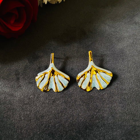 Petal Flow anti-tarnish enamel drop earrings in mint green with high gold plating on stainless steel from Trenzify Store