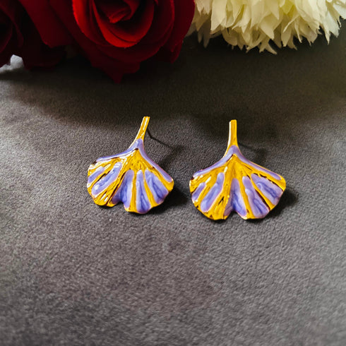 Petal Flow anti-tarnish enamel drop earrings in purple with high gold plating on stainless steel from Trenzify Store