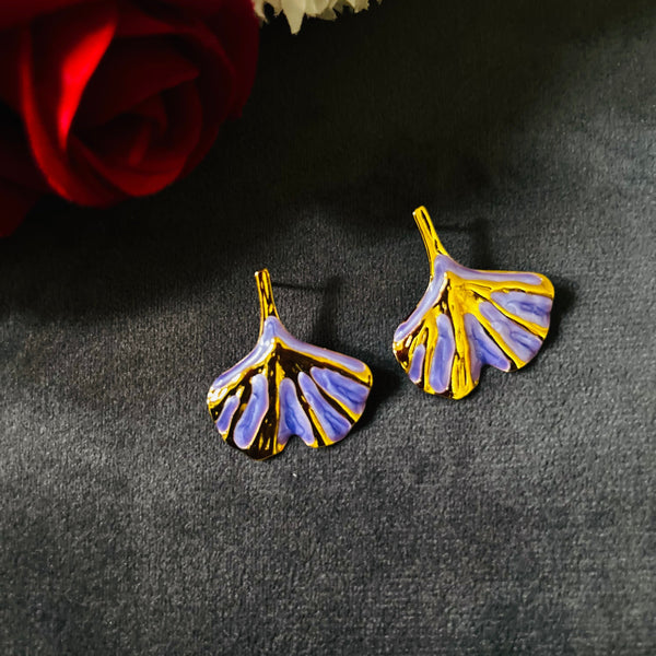 Petal Flow anti-tarnish enamel drop earrings in purple with high gold plating on stainless steel from Trenzify Store