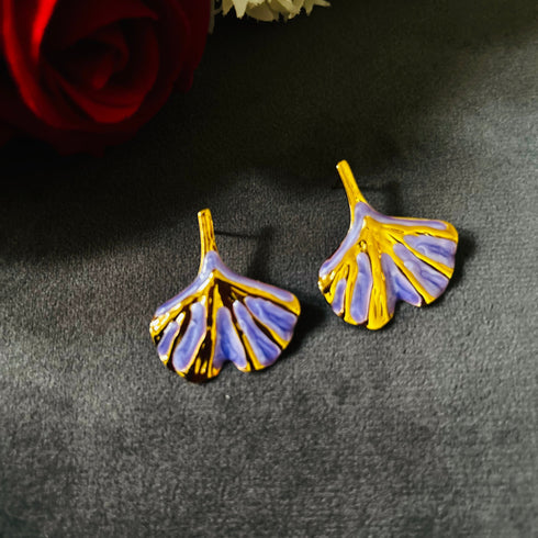 Petal Flow anti-tarnish enamel drop earrings in purple with high gold plating on stainless steel from Trenzify Store