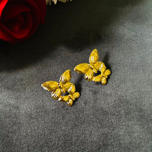 Golden Butterfly anti-tarnish stud earrings with textured butterfly design and high gold plating on stainless steel from Trenzify Store