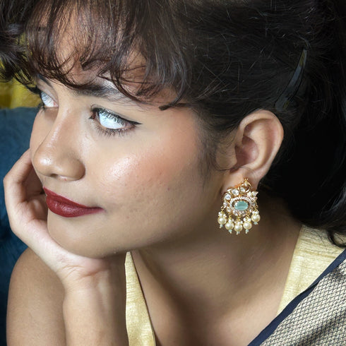 Party wear Kundan Earrings with Gold Plating from Trenzify Store.
