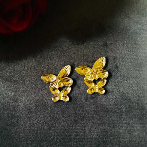 Golden Butterfly anti-tarnish stud earrings with textured butterfly design and high gold plating on stainless steel from Trenzify Store