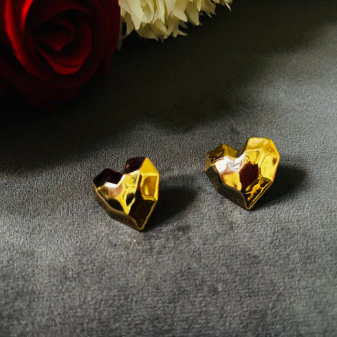 Golden Heart anti-tarnish stud earrings with sculpted heart design and high gold plating on stainless steel from Trenzify Store