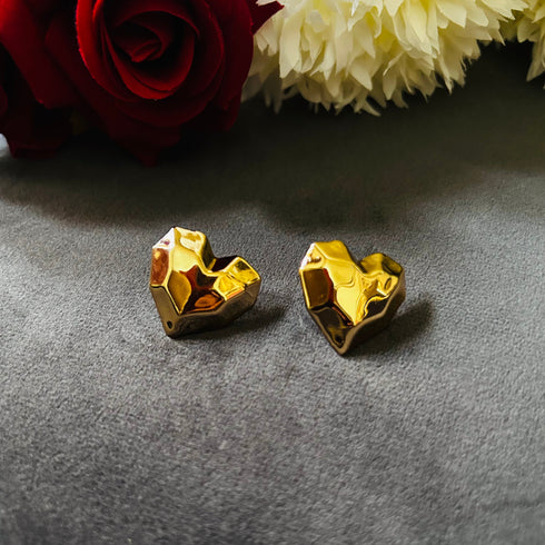 Golden Heart anti-tarnish stud earrings with sculpted heart design and high gold plating on stainless steel from Trenzify Store