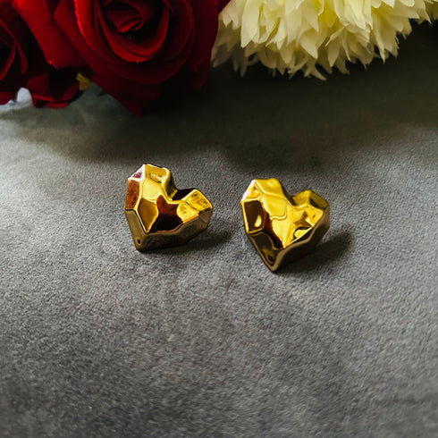 Golden Heart anti-tarnish stud earrings with sculpted heart design and high gold plating on stainless steel from Trenzify Store