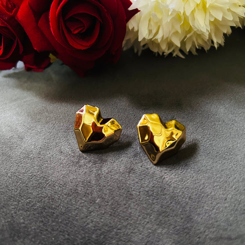 Golden Heart anti-tarnish stud earrings with sculpted heart design and high gold plating on stainless steel from Trenzify Store