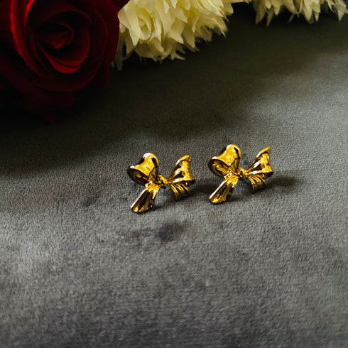 Golden Bow anti-tarnish stud earrings with high gold plating and polished finish from Trenzify Store
