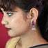 Traditional Silver Jhumka Earrings with Colored Stones & Pearl Drops from Trenzify Store.