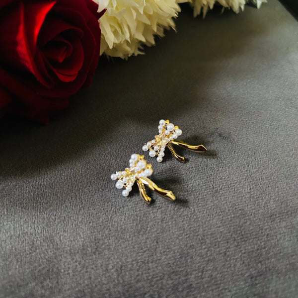 Pearl Bloom anti-tarnish stud earrings with pearl accents, center stone, and high gold plating on stainless steel from Trenzify Store